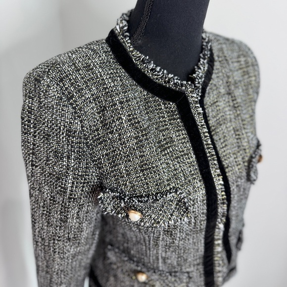 Melrose with Love Twill Black White Pearl Buttons Padded Shoulders Blazer (M) - Picture 7 of 11